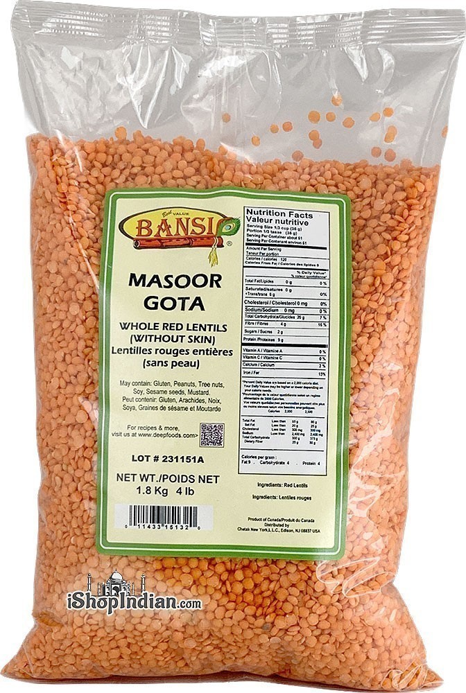 Bansi Masoor Gota - Whole Red Lentils (Without Skin) - 4 lbs
