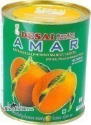 Desai Amar Ratnagiri Alphonso Mango Pulp with Alphonso Mango Tidbits - Natural (No Sugar Added)