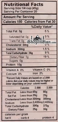 24 Mantra Organic Masoor Dal (Red Lentil) - 4 lbs - Nutritional Facts