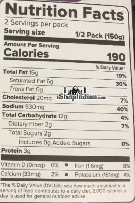 Haldiram's Pao Bhaji - Minute Khana (Ready-to-Eat) - Nutritional Facts