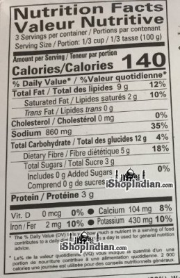 Priya Bhindi Do Piaza (Ready-to-Eat) - Nutritional Facts