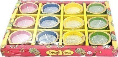 Round Diwali Diyas with Wax in Gift Box - 12 pack - Side