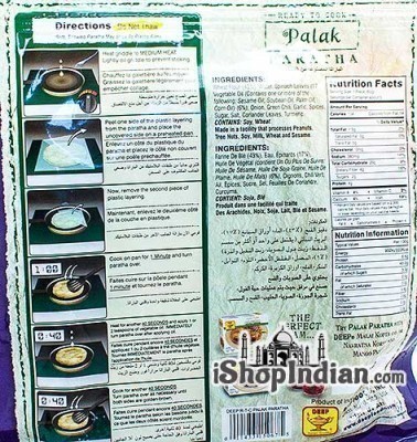 Deep Ready to Cook - Palak Paratha - 5 pcs (FROZEN) - Back