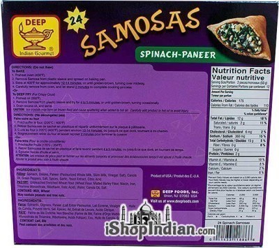 Deep Samosas  - Spinach & Paneer - 24 pcs (FROZEN) - BACK