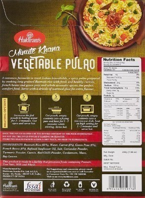 Haldiram's Vegetable Pulao (Ready-to-Eat) - Back