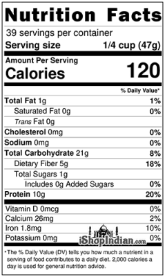 Masoor Dal 4 lbs Nutrition Facts