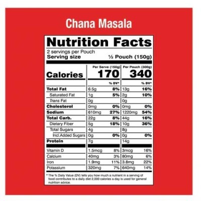 MTR Chana Masala (Ready-To-Eat) - Nutrition