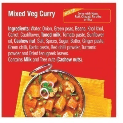 MTR Mixed Vegetable Curry (Ready-to-Eat) - Ingredients