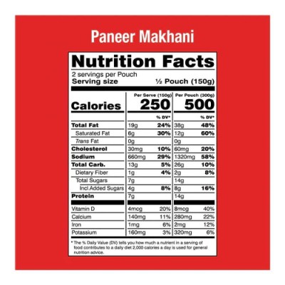 MTR Paneer Makhani (Ready-To-Eat) - Nutrition Facts