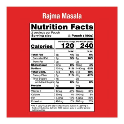 MTR Rajma Masala - Kidney Bean Curry (Ready-to-Eat) - Nutrition Facts