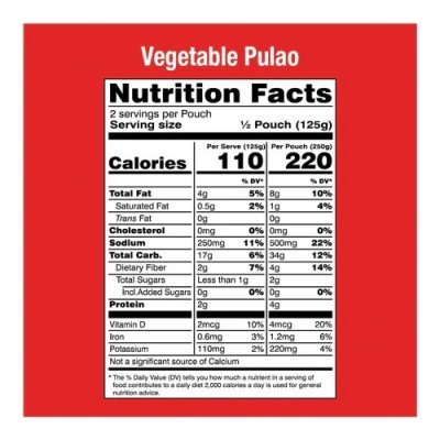 MTR Vegetable Pulao (Ready-to-Eat) - Nutrition Facts
