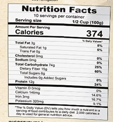 Organic Tattva Organic Multigrain Flour, 10 lbs bag Nutrition